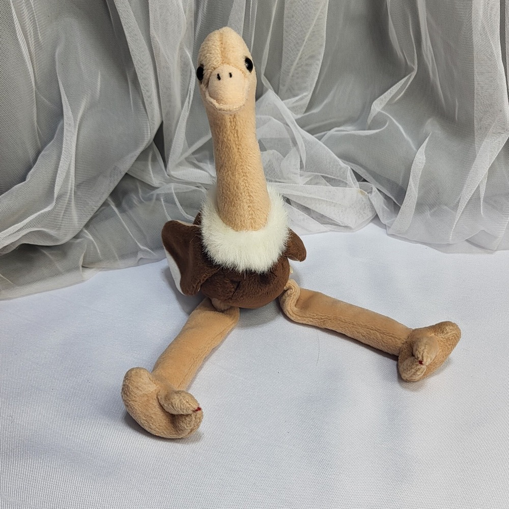 1997 TY Beanie Baby Stretch the‎ Ostrich 12" Stuffed Plush Animal Toy VTG 1990s